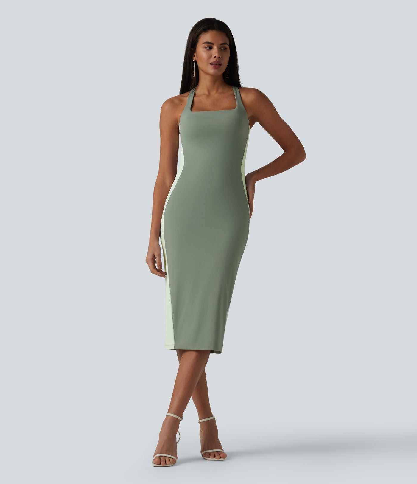 Robe midi moulante SoftlyZero™ Airy effet frais InstantCool color block avec brassière intégrée, effet gainant, short gainant intégré et bretelles croisées, accès facile Easy Peasy, protection solaire UPF50+