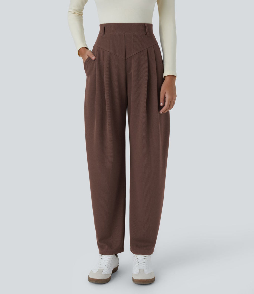 Pantalon de travail Halara Flex™ barrel côtelé, taille haute, avec poches