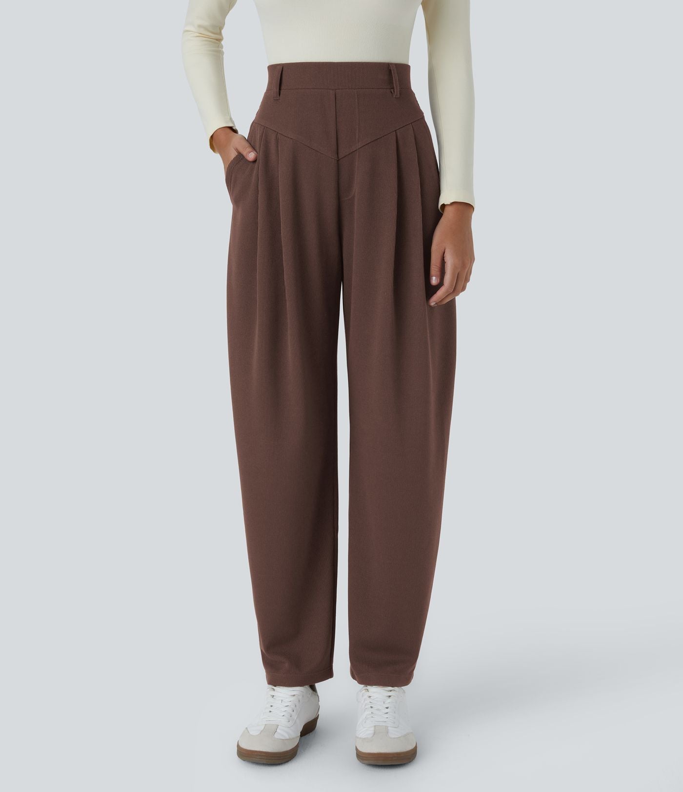 Pantalon de travail Halara Flex™ barrel côtelé, taille haute, avec poches