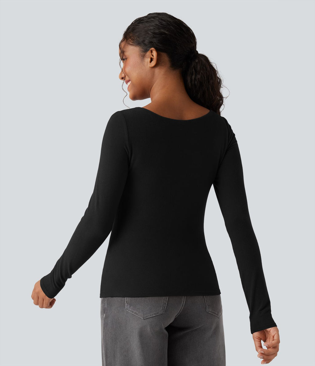 Top casual chaud push-up à col cœur et manches longues - Bonnet D/DD