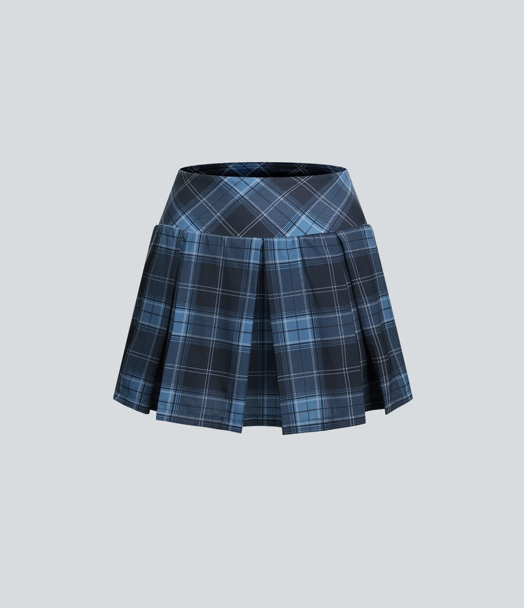 Jupe Tennis Plissée à Carreaux avec Taille Haute et Poches Latérales 2 en 1