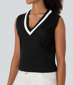 Gilet décontracté color block à col en V