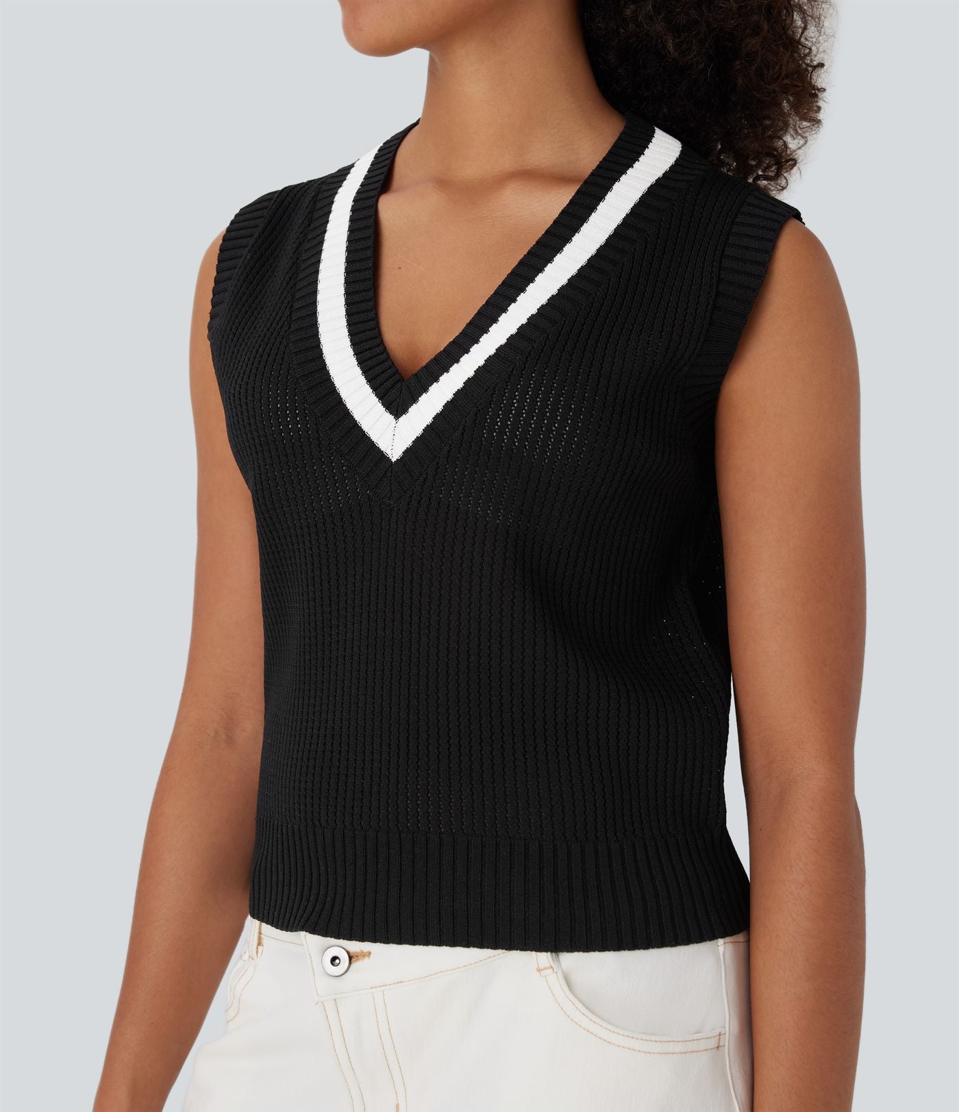 Gilet décontracté color block à col en V