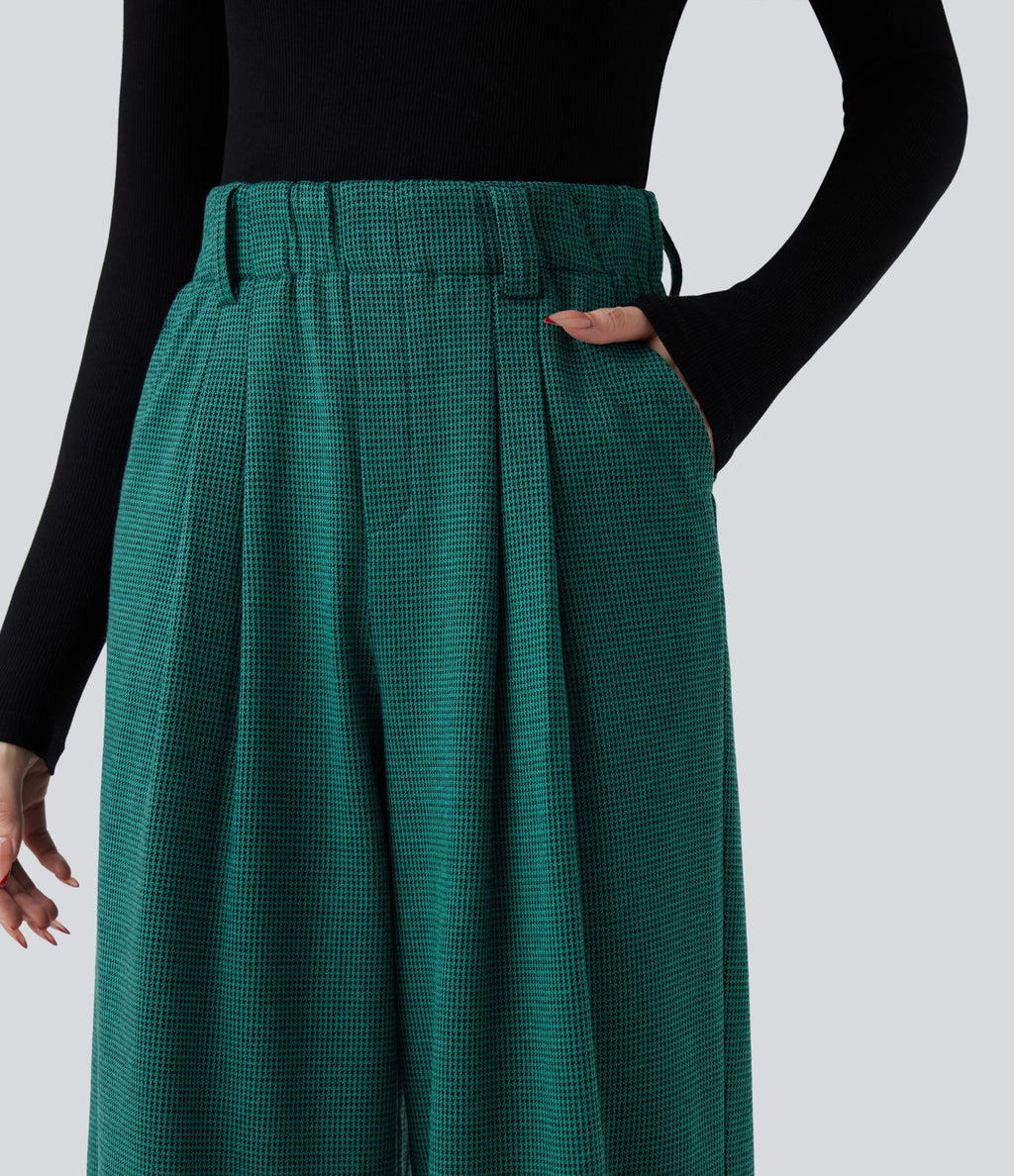 Halara Flex™ Pantalon tailleur baggy pied-de-poule taille haute avec poches
