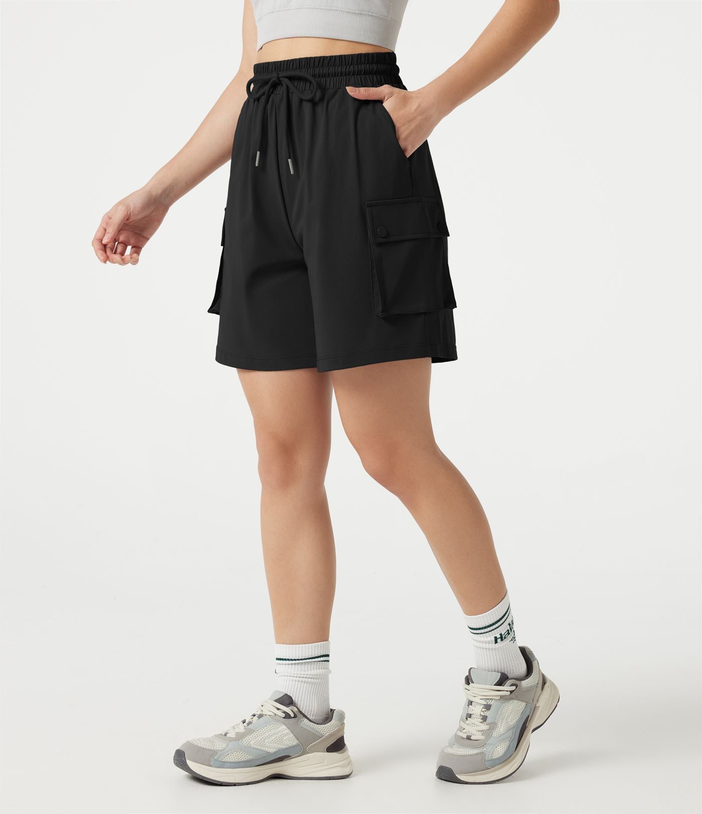 Short cargo bermuda de sport taille haute à cordon de serrage avec poches