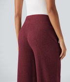 Pantalon jogging large décontracté côtelé gainant taille haute avec cordon de serrage et poches