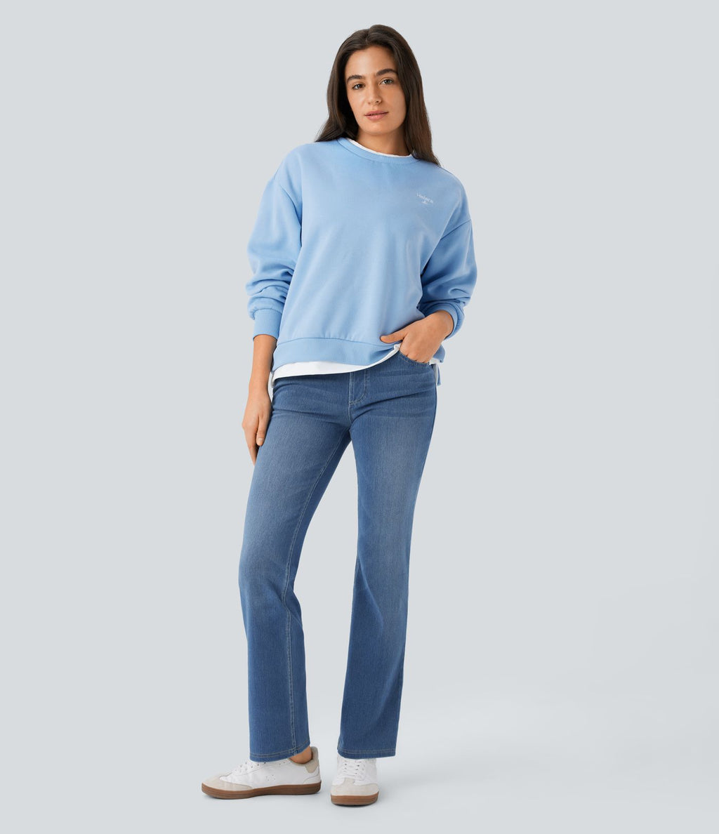 Halara Flex™ Jean bootcut décontracté extensible délavé taille haute à poches multiples