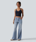 Halara Flex™ Jean évasé décontracté délavé taille basse avec poches
