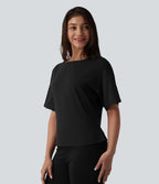T-shirt tailleur col bateau manches courtes en coton