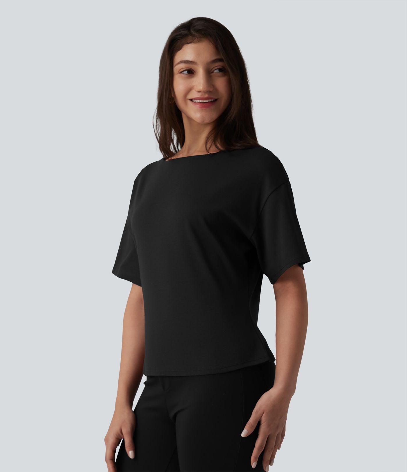 T-shirt tailleur col bateau manches courtes en coton
