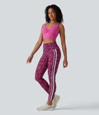 Legging 7/8 d'entraînement taille haute gainant imprimé léopard et rayures color block Halara UltraSculpt™ avec poches