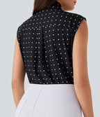 Chemise de travail sans manches à pois avec nœud devant