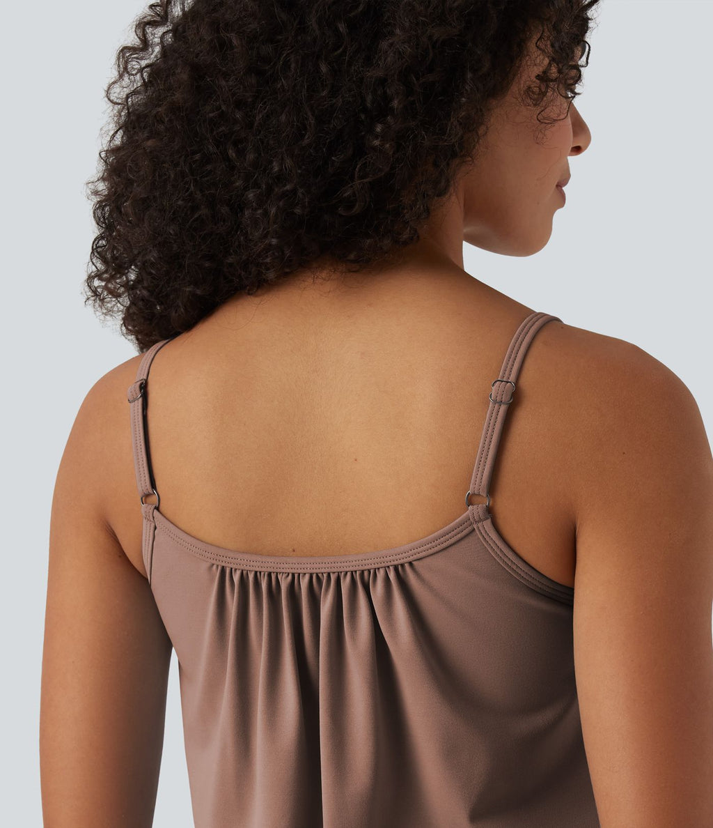 Caraco décontracté 2-en-1 froncé avec brassière intégrée bretelles réglables