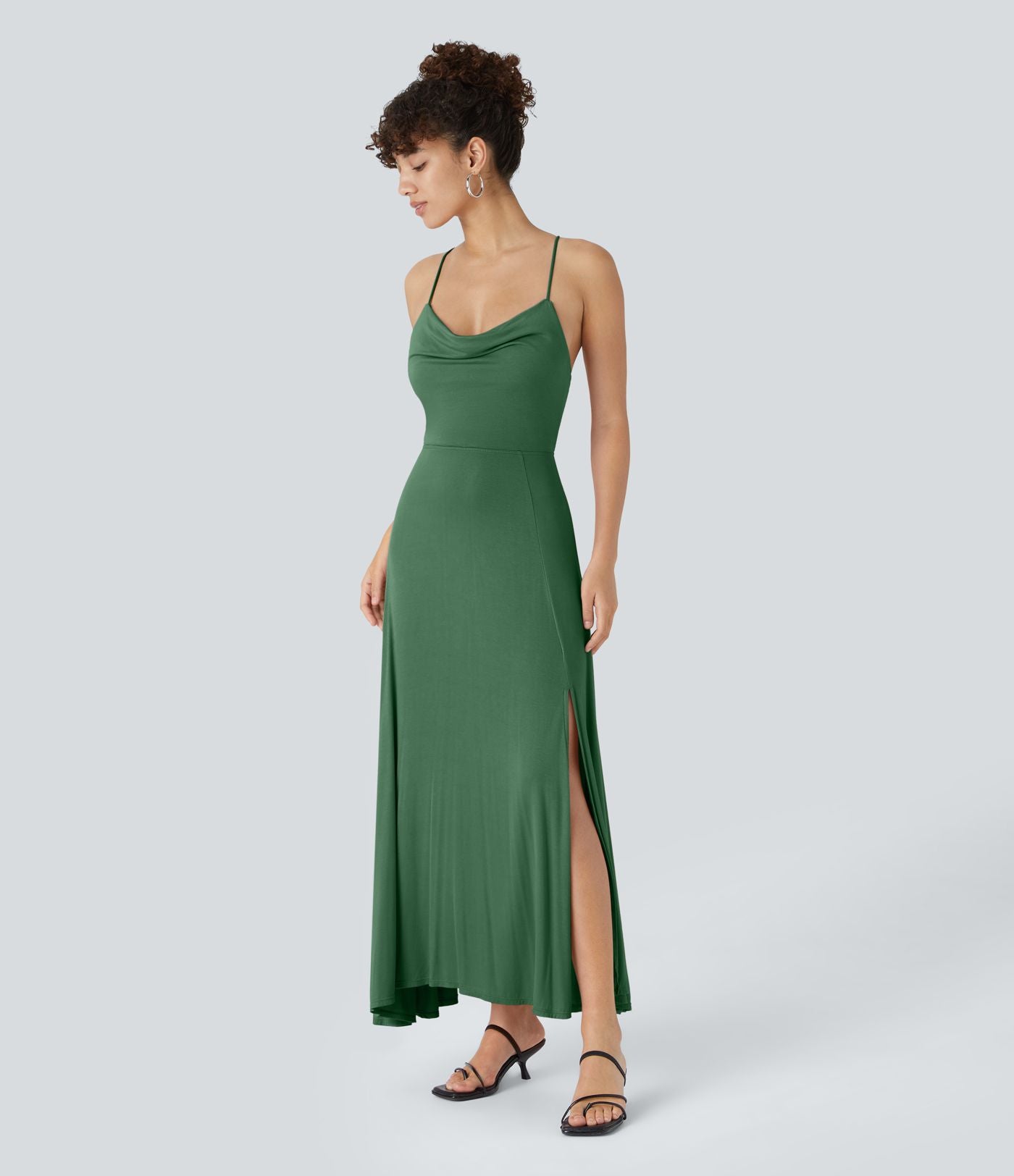 Robe Soirée Midi Encolure Côtelée Dos Nu Lacets Croisés Fendue