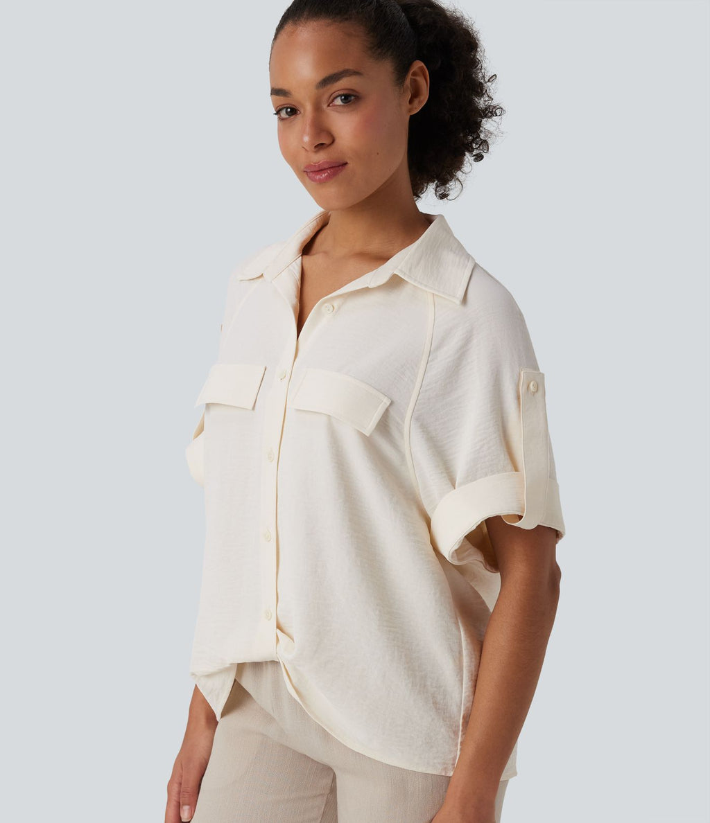 Chemise casual manches courtes aspect lin