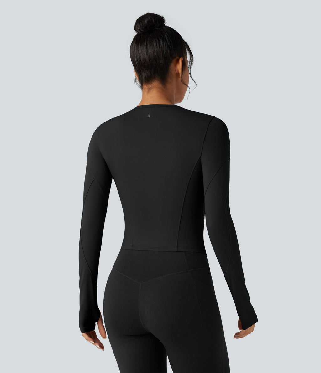 Top de sport yoga col rond manches longues avec trous pouces