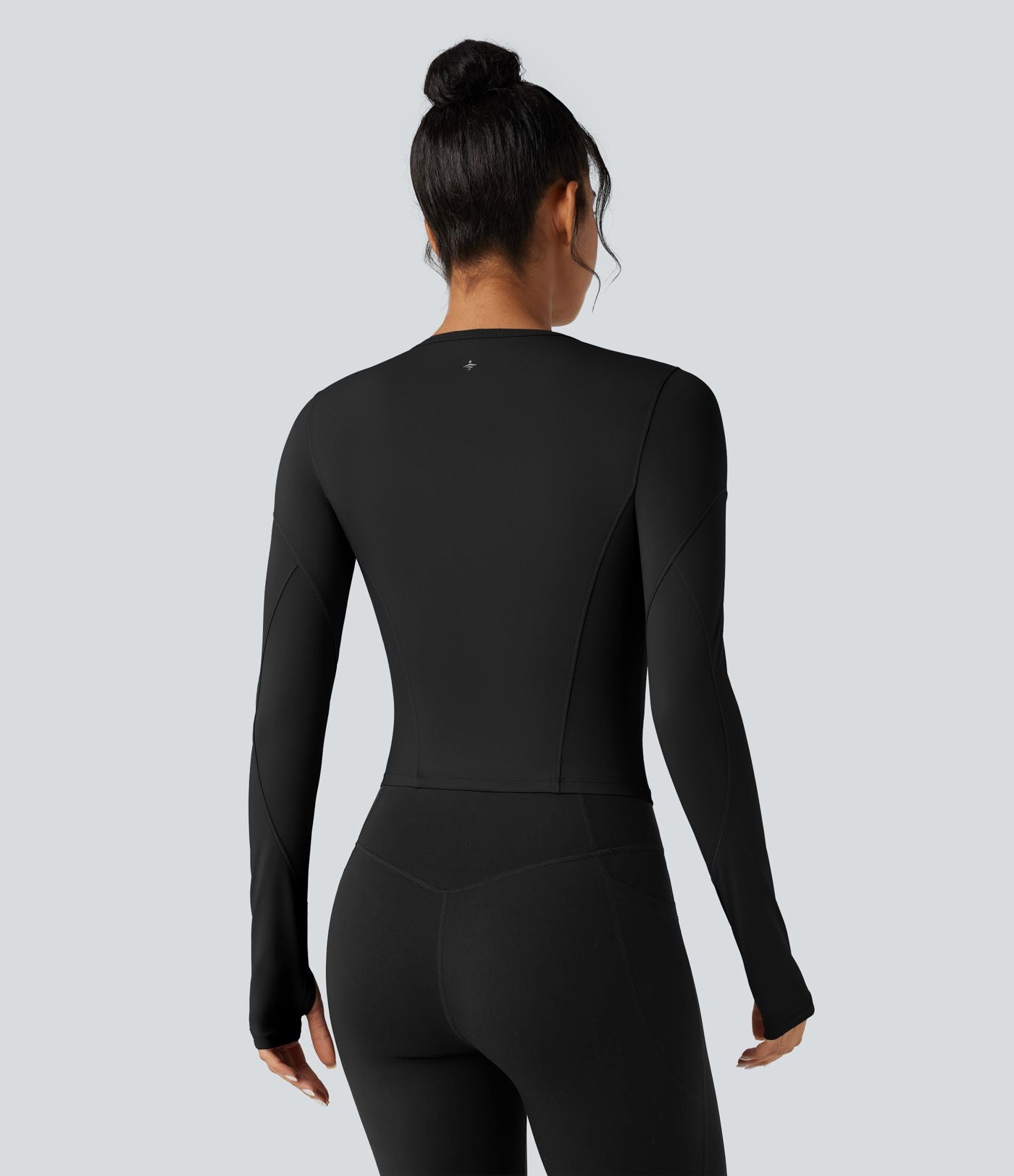 Top de sport yoga col rond manches longues avec trous pouces