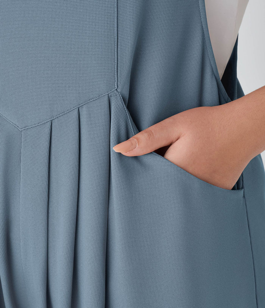 Salopette Casual Grande Taille en Gaufré avec Bretelles Ajustables Boutons et Poches Multiples