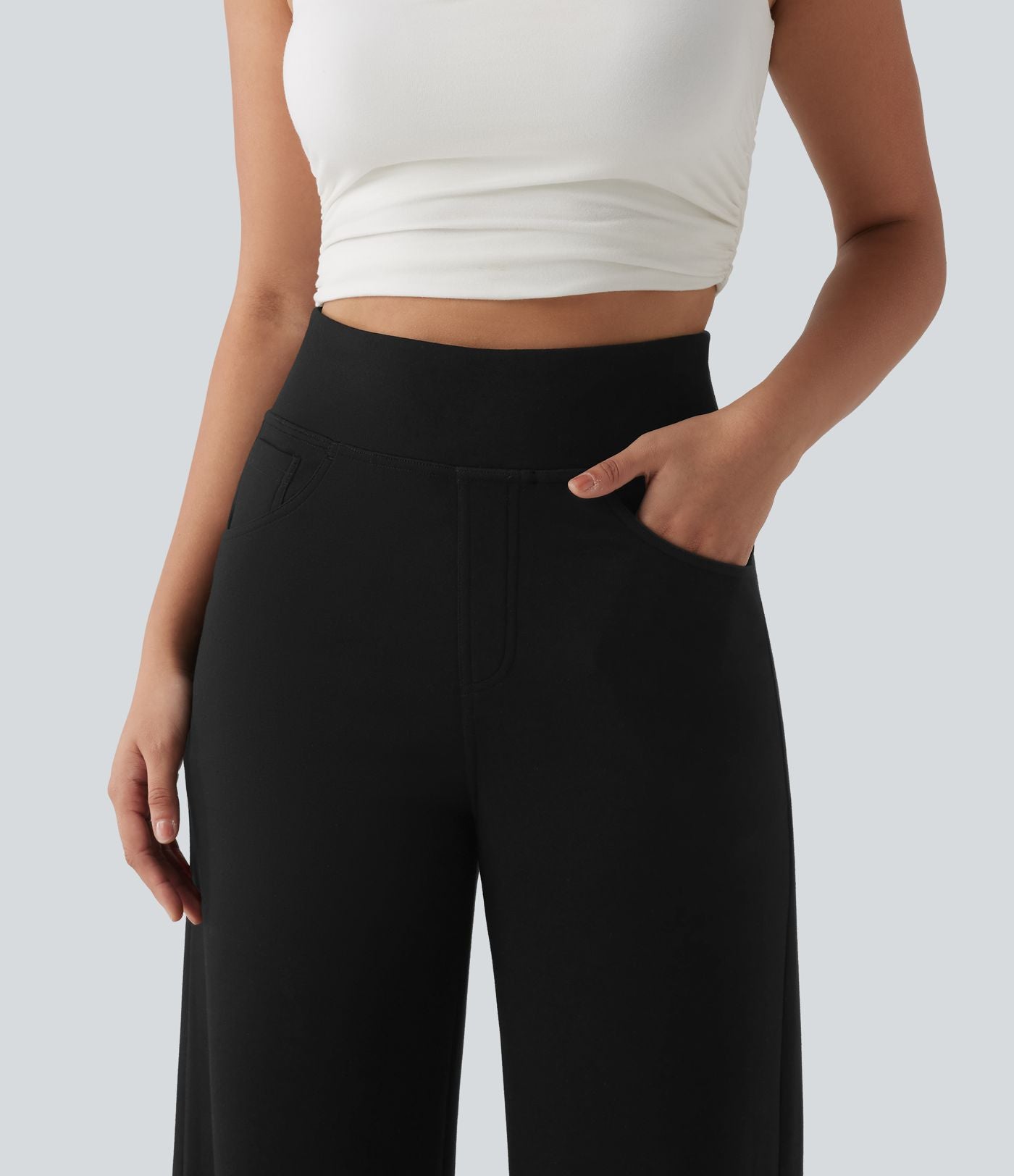 Pantalon casual large taille haute avec poches