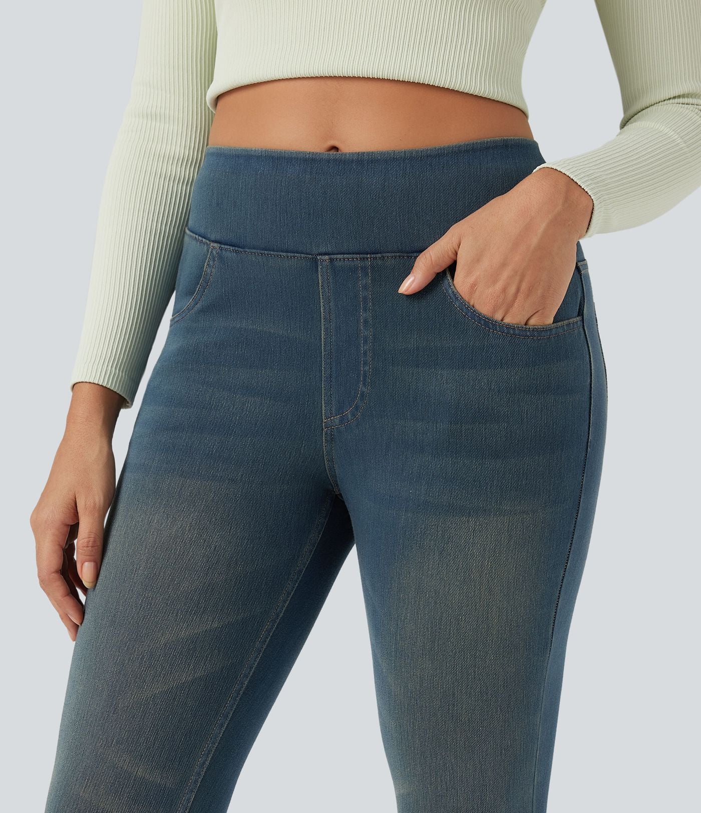 Leggings 7/8 décontractés en denim taille haute avec poches Halara Flex™
