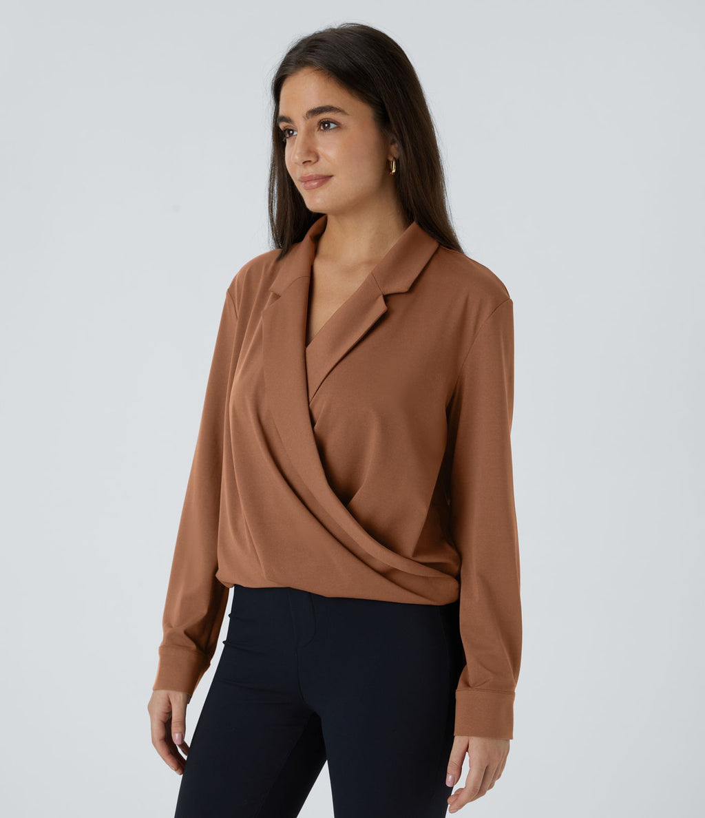 Chemise de travail à col cranté, coupe croisée et manches longues