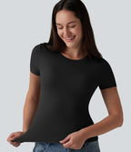 T-shirt décontracté col rond échancré à manches courtes avec soutien-gorge intégré bonnets B-DD
