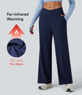 Pantalon de yoga ample thermique en polaire, dos en V, taille haute, avec poches