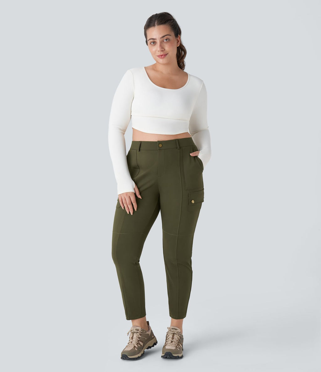Pantalon cargo randonnée grande taille ajusté uni taille haute DayStretch avec poches zippées