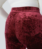 Pantalon décontracté grande taille en velours taille haute à boutons avec poches multiples et jambes droites
