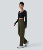 Pantalon décontracté résistant à l'usure, taille moyenne, cordon ajustable, poches latérales et coupe droite