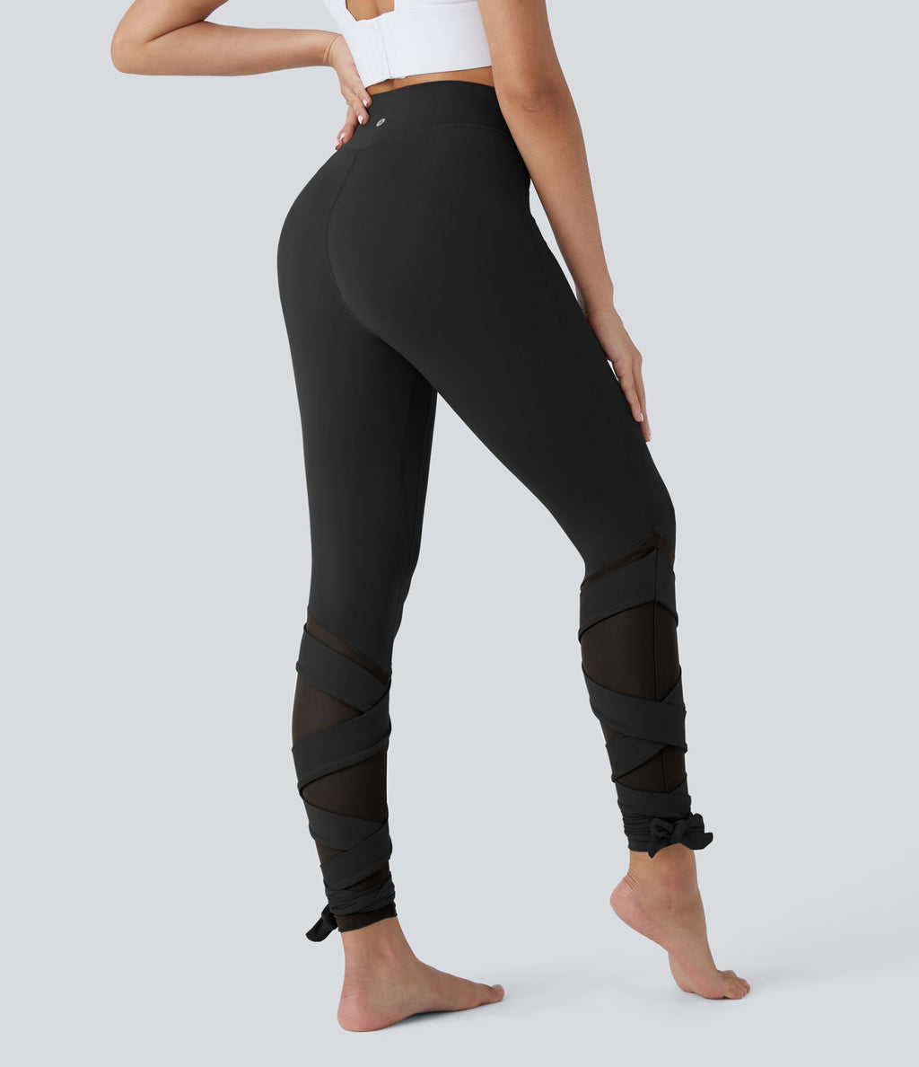 Softlyzero™ Legging Taille Haute Empiècement en Maille Contrastante Lacets Croisés Longueur 7/8