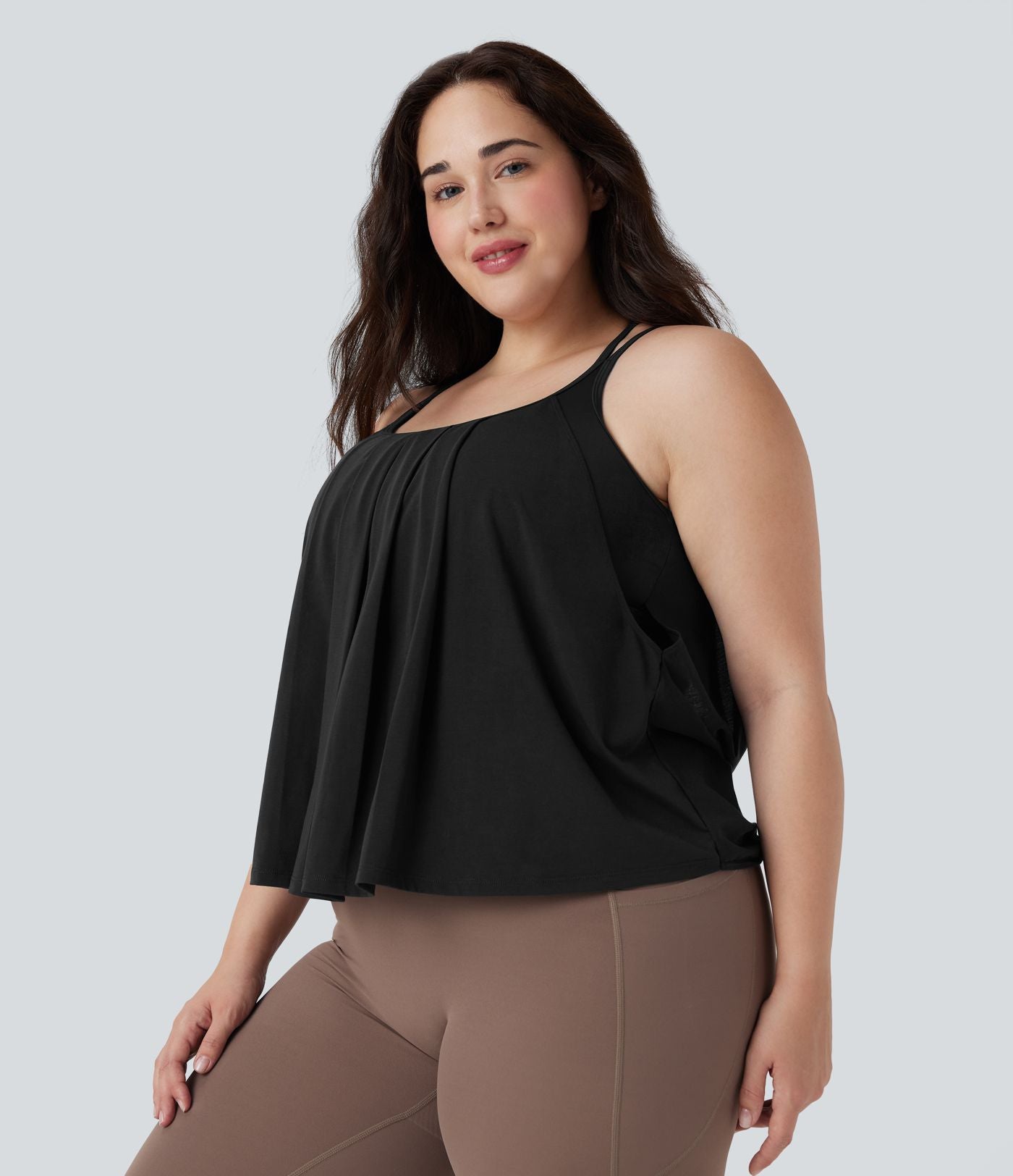 Débardeur yoga grande taille entrecroisé dos nu plissé séchage rapide