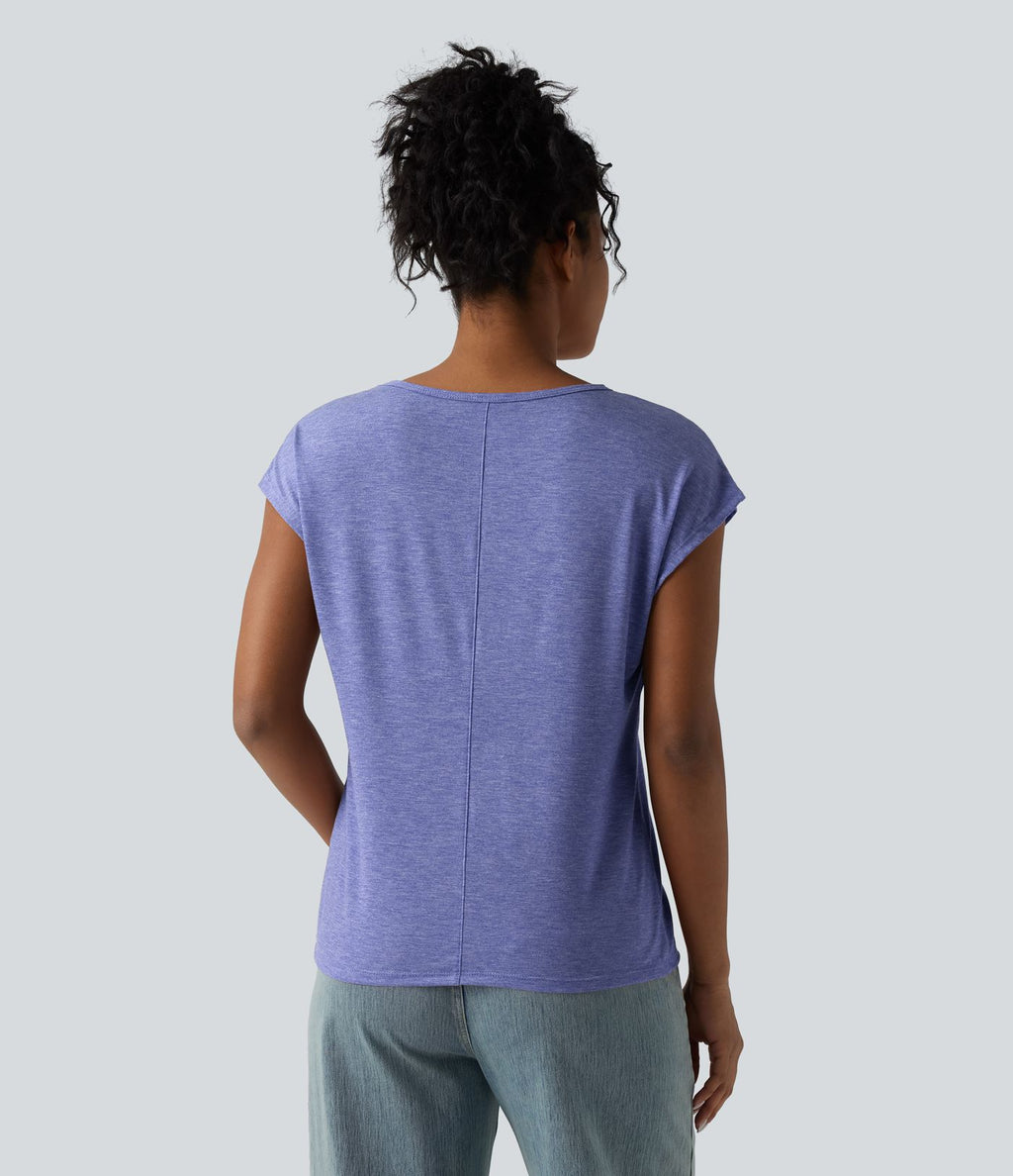 T-shirt décontracté chiné ample à manches courtes et col V