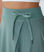 Jupe Casual Évasée Mesh Mi-Longue Fuide 2 en 1 Contrastée Taille Haute Cordon Poche Latérale