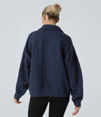Sweat-shirt décontracté en maille à col, demi-zip et manches longues
