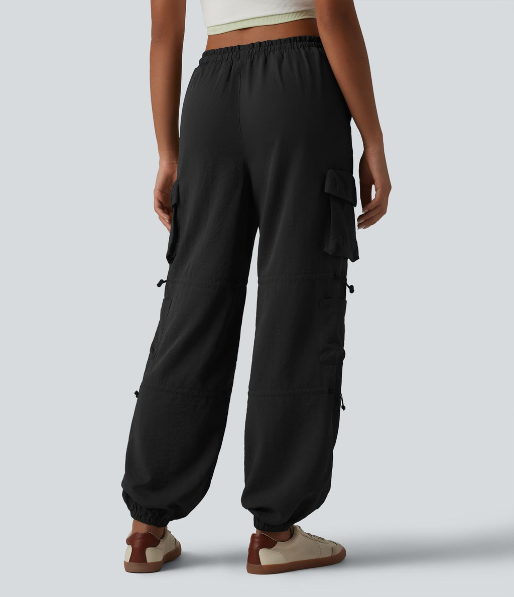 Jogging cargo taille mi-haute avec cordon de serrage réglable et poches