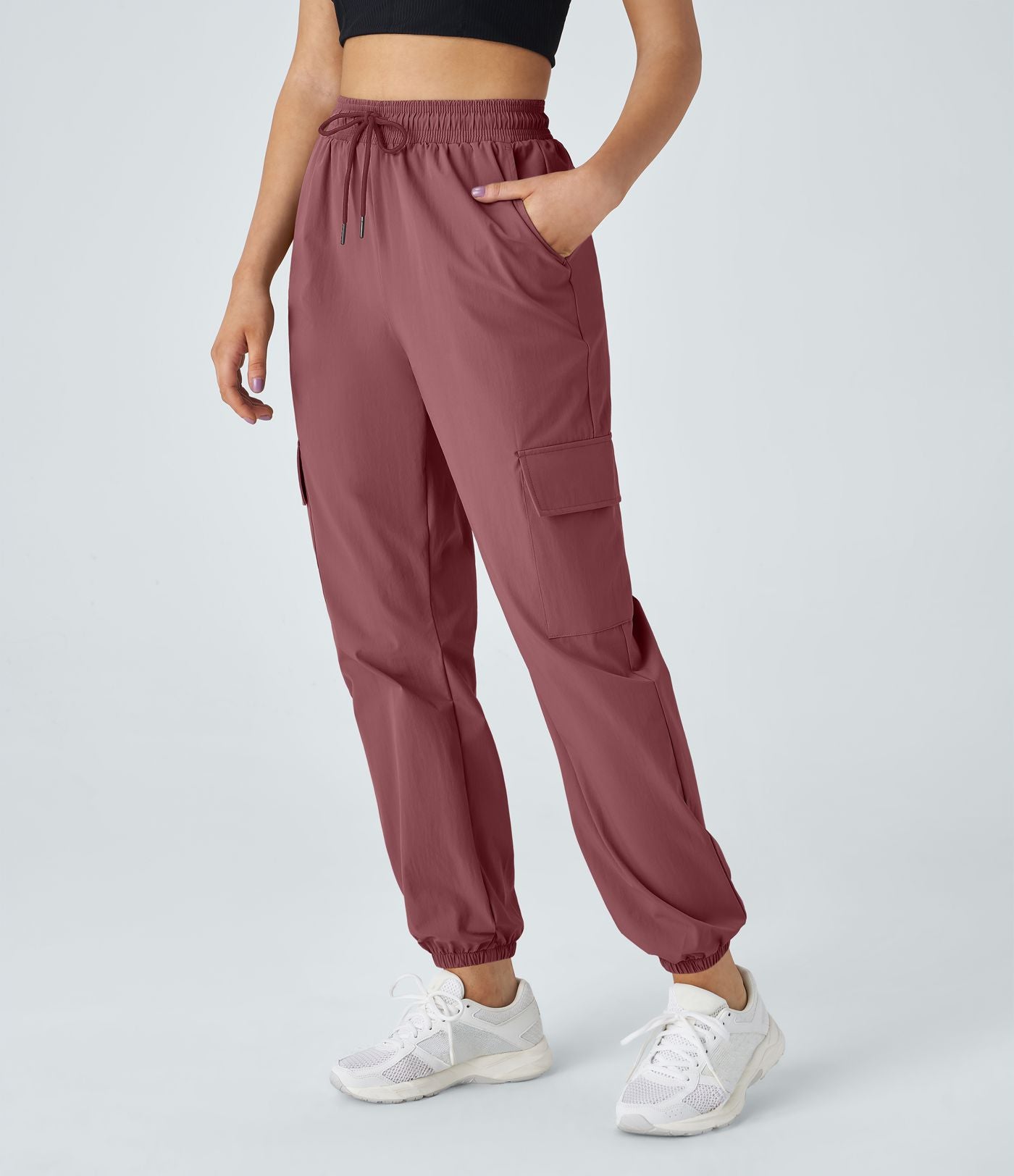 Jogging Cargo Casual à Taille Mi-Haute Cordon de Serrage et Poches Latérales