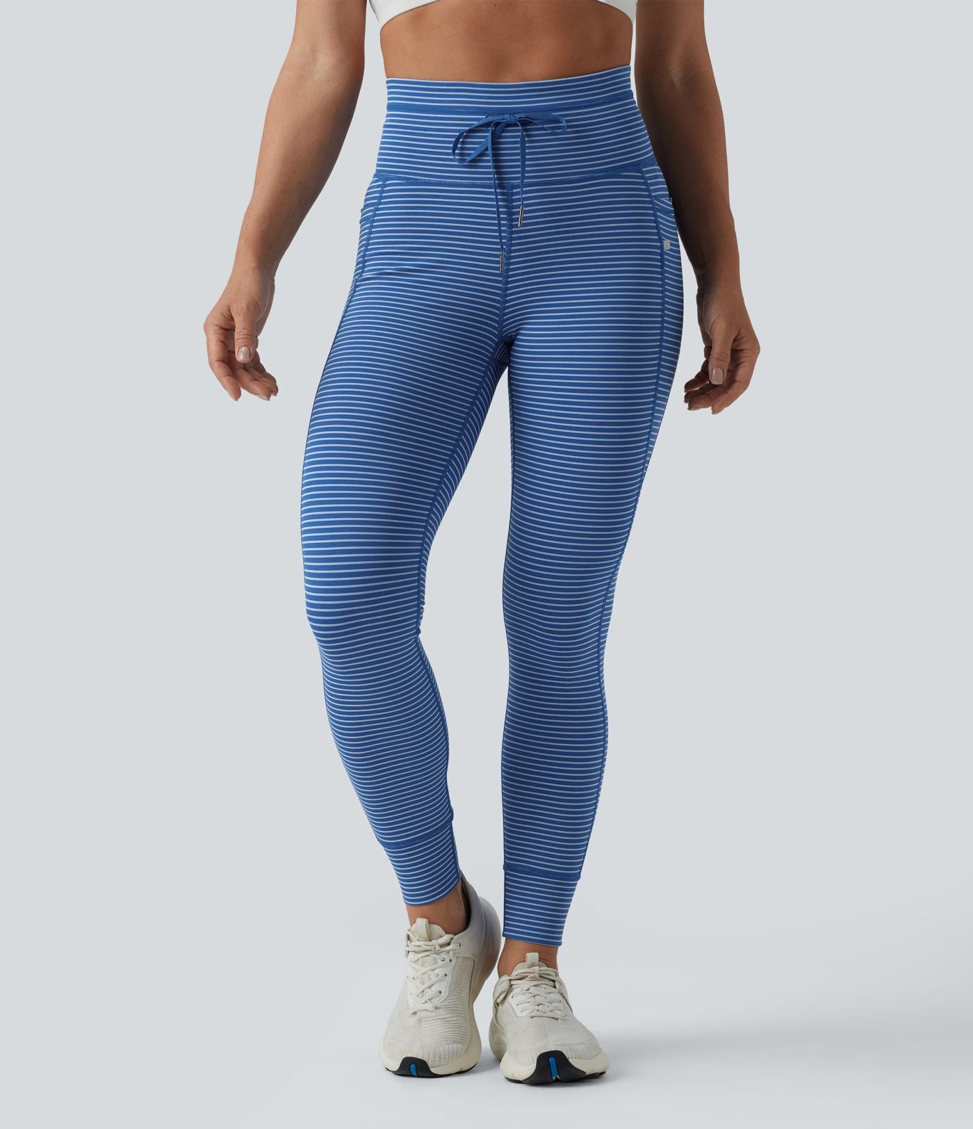 Legging de yoga rayé taille haute avec cordon de serrage et poches