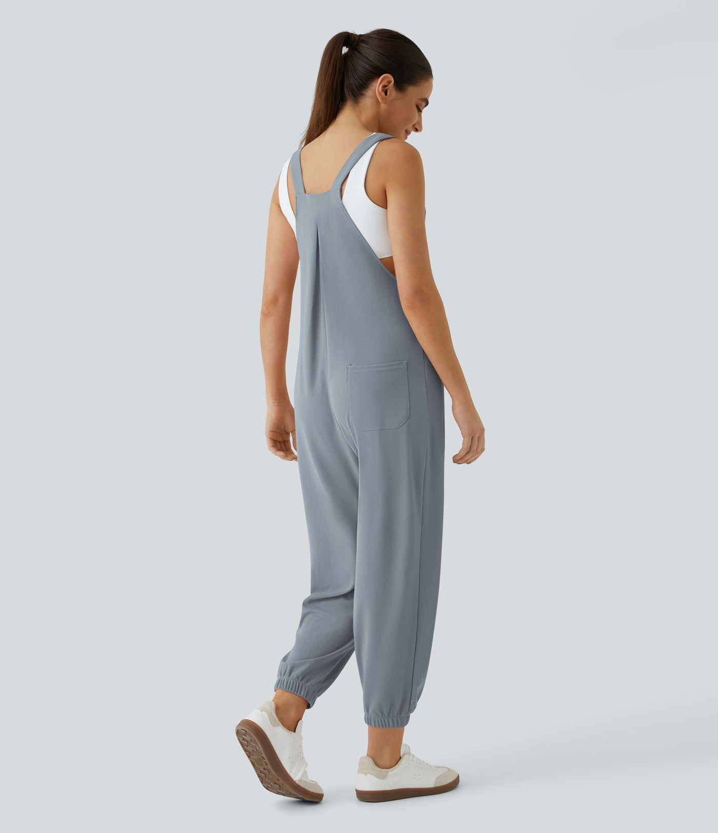 Salopette Casual Bretelles Ajustables Boutonnés Multiples Poches Plis et Tissu Gaufré