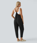 Combinaison Casual à Jambes Fuselées Chevilles Lâche Dos Nu Poches Multiples