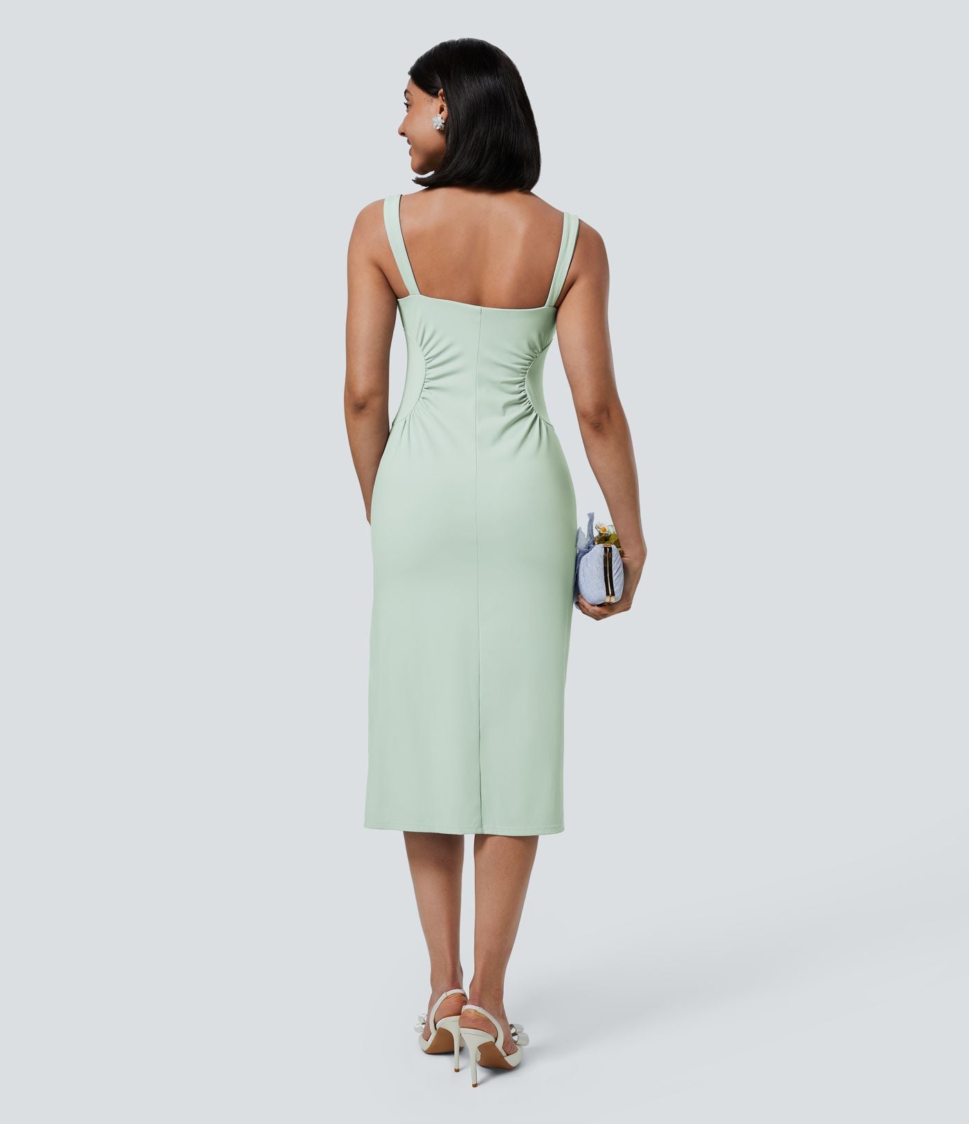 Softlyzero™ Airy Robe Demoiselle d'Honneur Invitée de Mariage Col Carré Plissée et Fendue Toucher Frais Grande Taille