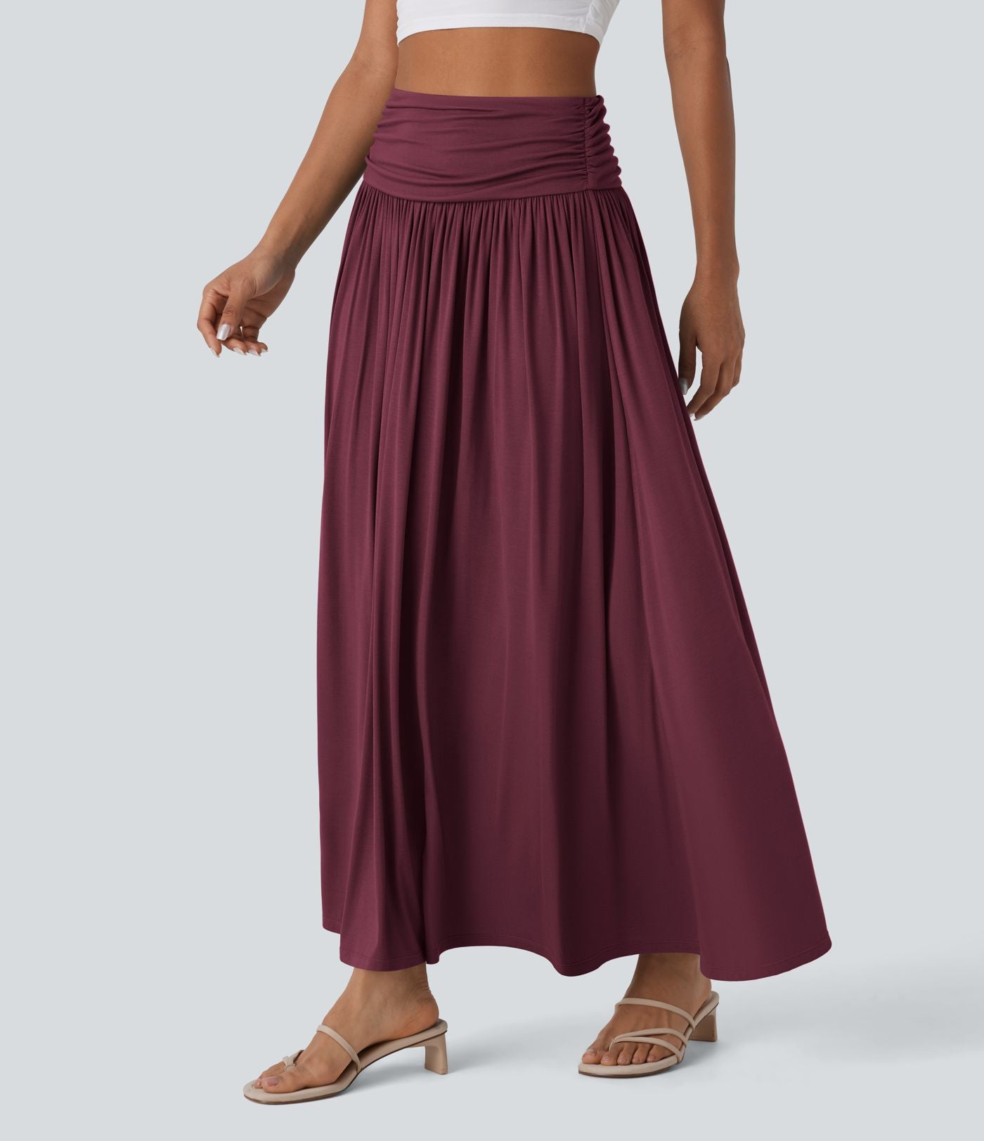 Jupe longue fluide froncée taille haute
