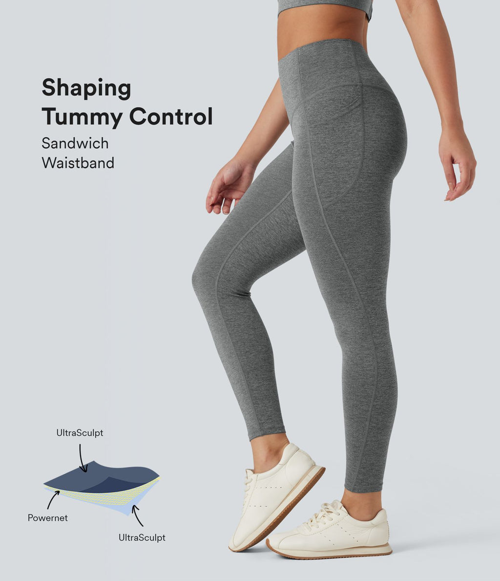 Legging de yoga gainant taille haute chiné à séchage rapide avec poches Halara UltraSculpt™
