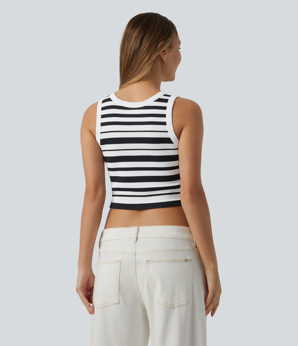 Débardeur court col rond sans coutures à rayures OneForm Seamless Flow