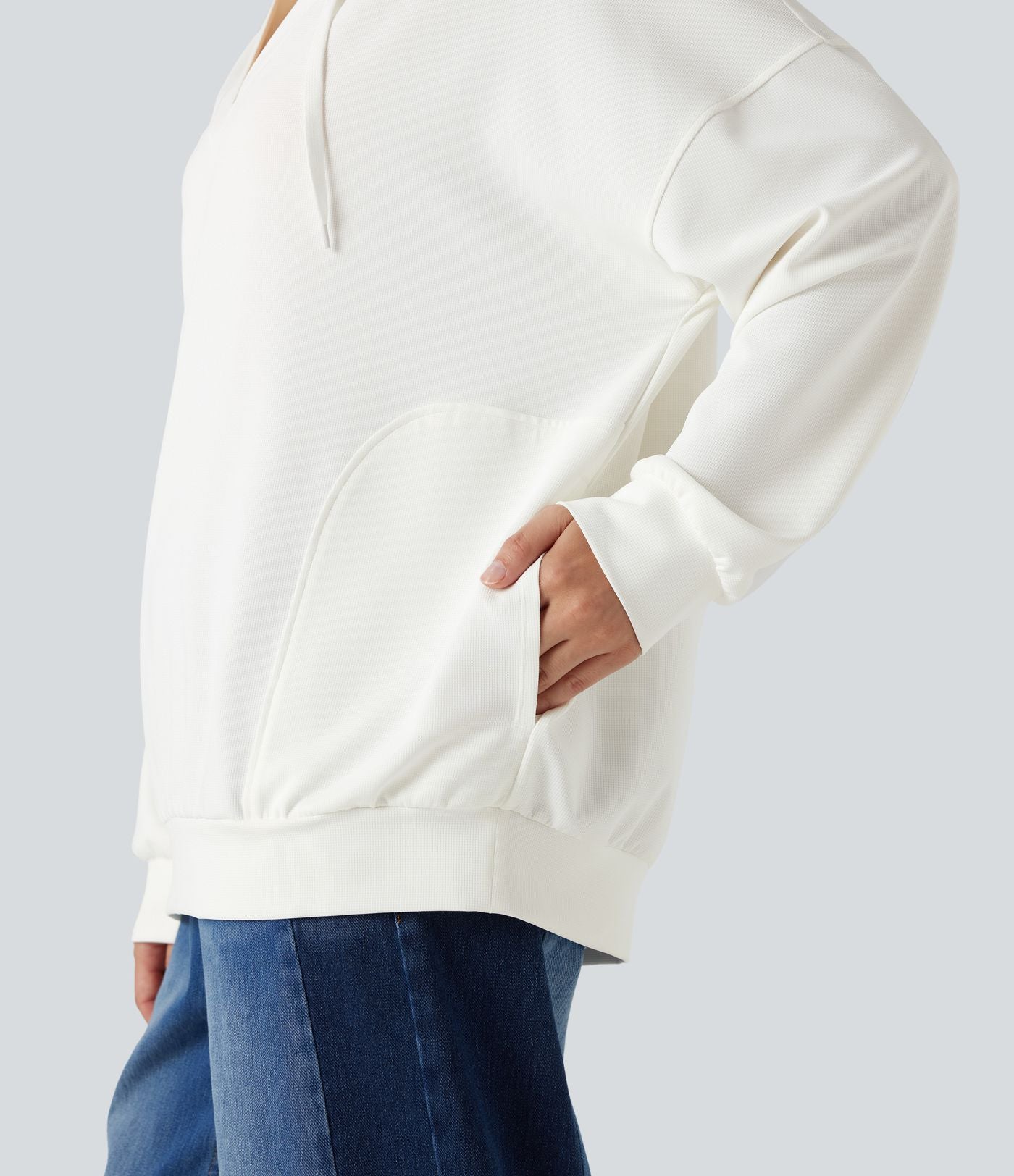 Sweat-shirt à capuche col V manches longues coupe décontractée avec poches