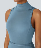 Robe Casual Midi 2 Pièces Capuche Col Montant Sans Manches Fendue avec Découpe Dos Nœud Côtelée