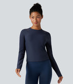Top de sport yoga col rond manches raglan longues mesh contrastant