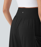 Pantalon de yoga large gainant taille haute avec cordon de serrage et effet frais InstantCool avec poches, protection solaire UPF50+