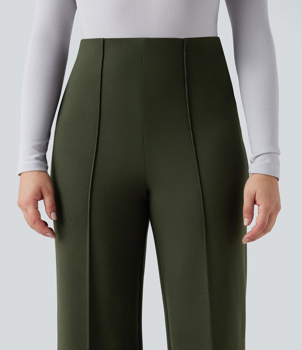 Pantalon tailleur évasé ample taille haute en ponte roma résistant