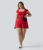 Combishort grande taille SoftlyZero™ Airy de yoga effet frais InstantCool col U à manches courtes couvrantes, avec poches, accès facile Easy Peasy